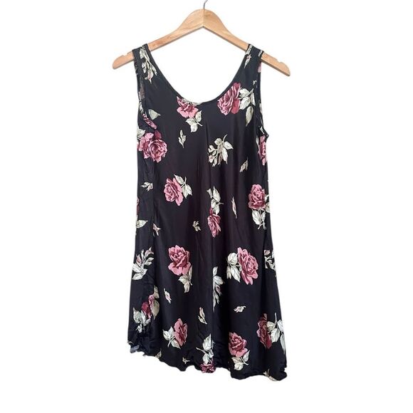 Y2K Women M Tank Romantic Floral Satin Slip Dress Whimsigoth Asymmetrical Vtg - Picture 1 of 7